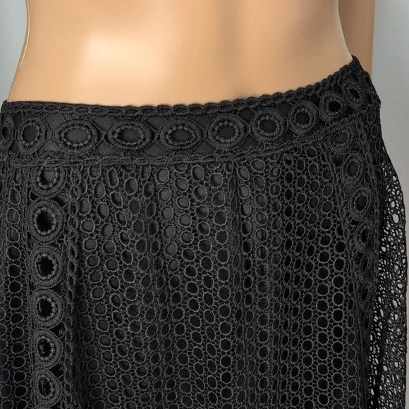 Le Château Black Eyelet Lace Midi Skirt Mesh Inset Boho Festival Size 10 - Picture 4 of 15
